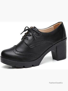 Classic T-Strap Platform Mid-Heel Square Toe Oxfords Dress Shoes